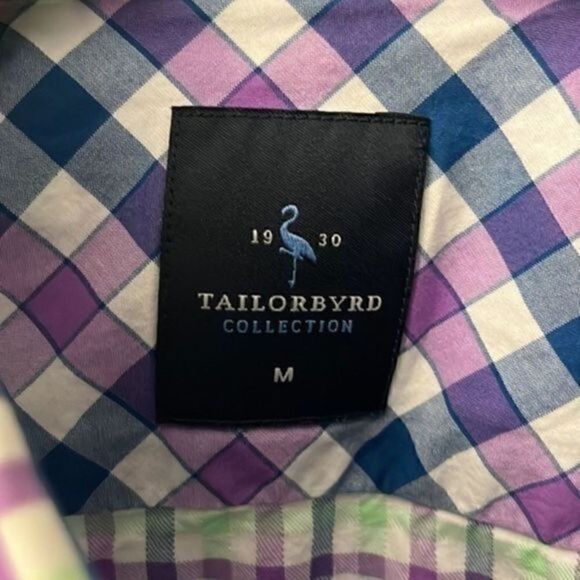 Tailorbyrd Shirt. Green and Purple plaid button down.  Size Medium. - Picture 2 of 4